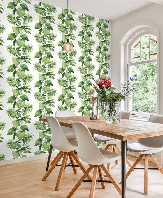 Peel and Stick Wallpaper Leaf Stripe Satin-173960